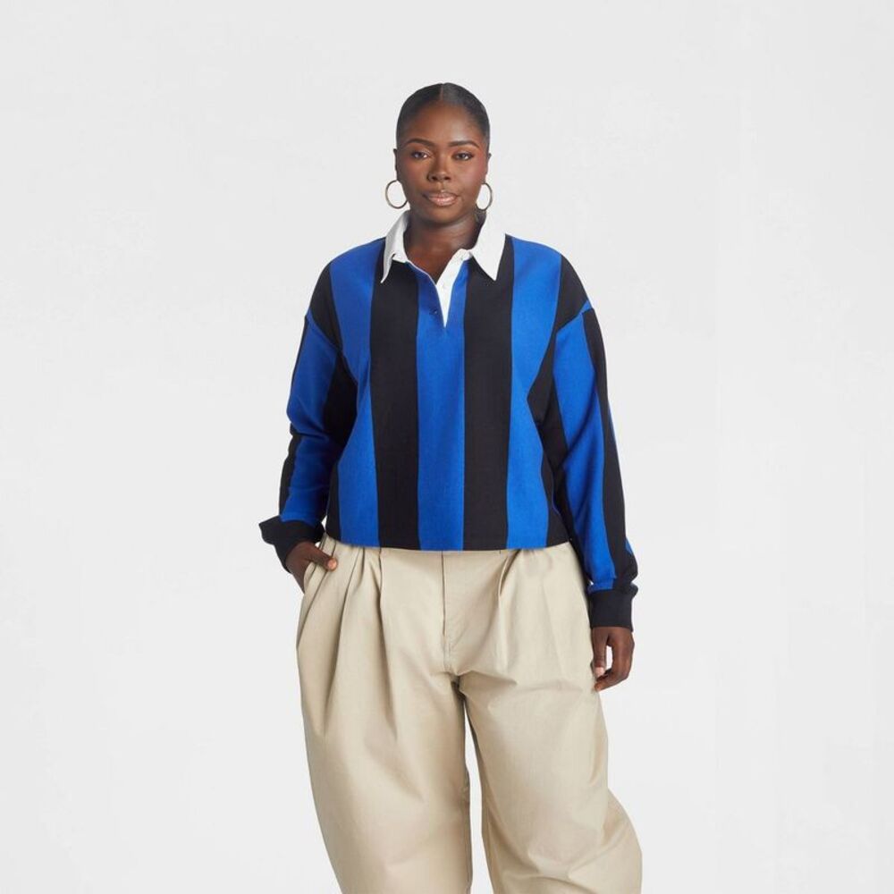 KBB by KAHLANA Women's 'The Soccer Rugby' - Blue/Black Striped XXL